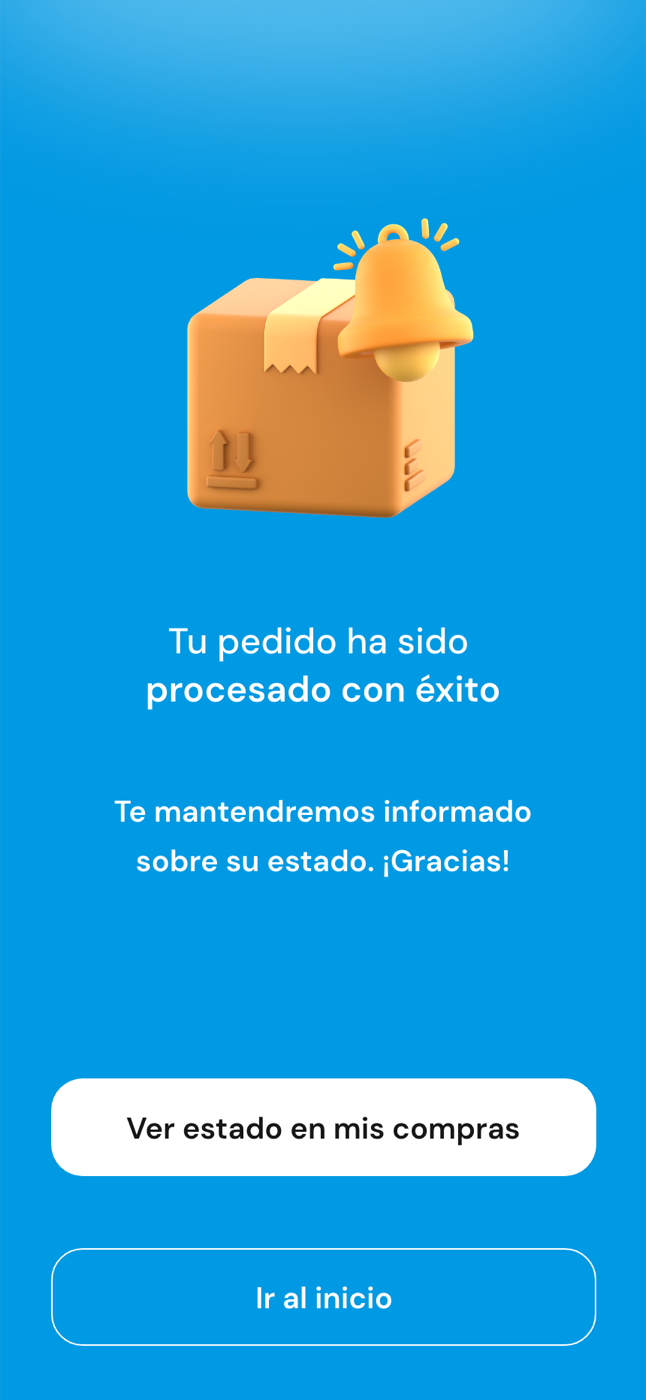 Confirmación de pedido procesado correctamente en Yiblo
