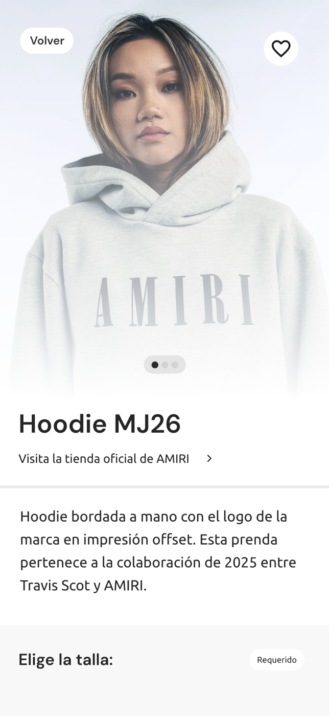 Detalle de un producto en Yiblo con fotos, favoritos y descripción